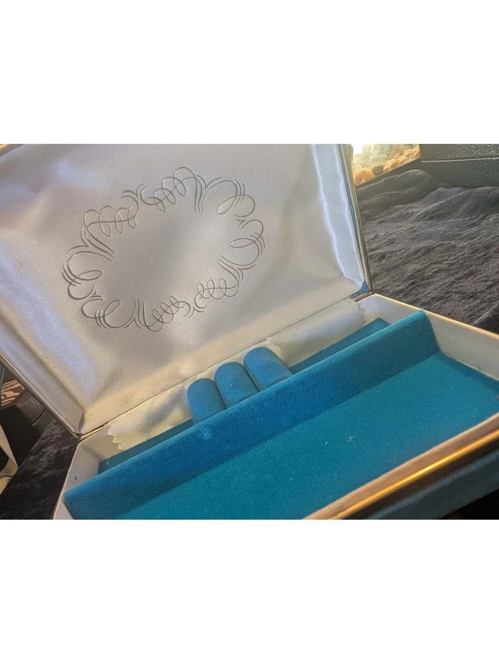 Vintage Blue Velvet Jewelry Box with Gold Trim